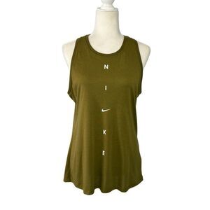 Nike DriFit long tank in olive green - M